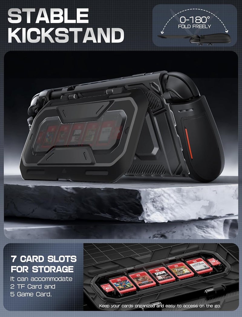 Mumba Dockable for Nintendo Switch 2 Case with Flip Stand, [Titan] Ergonomic Switch 2 Grip Protective Cover Holds 5 Game Cards & 2 TF Cards TPU Accessories and Quick-Release Joy-Con Design(Black) - Image 4